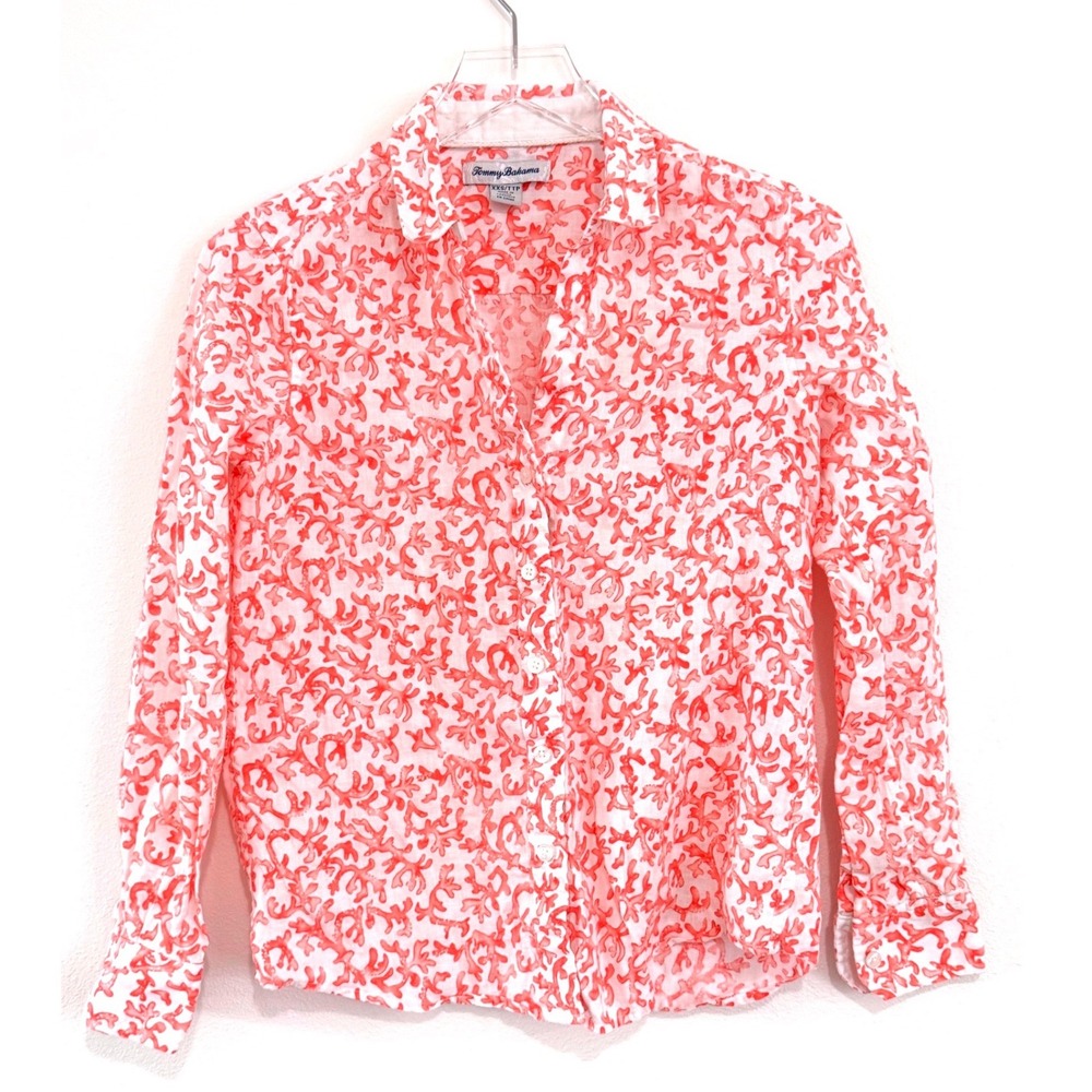 Tommy Bahama Coral Print Button-Down Shirt on White